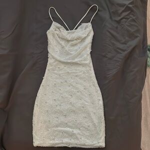 Keira Faux Pearl Strappy Open-Back Mini Dress